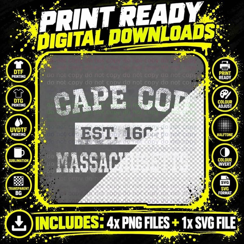 Cape Cod Massachusetts Distressed, Vintage Style Png SVG Digital Bundle