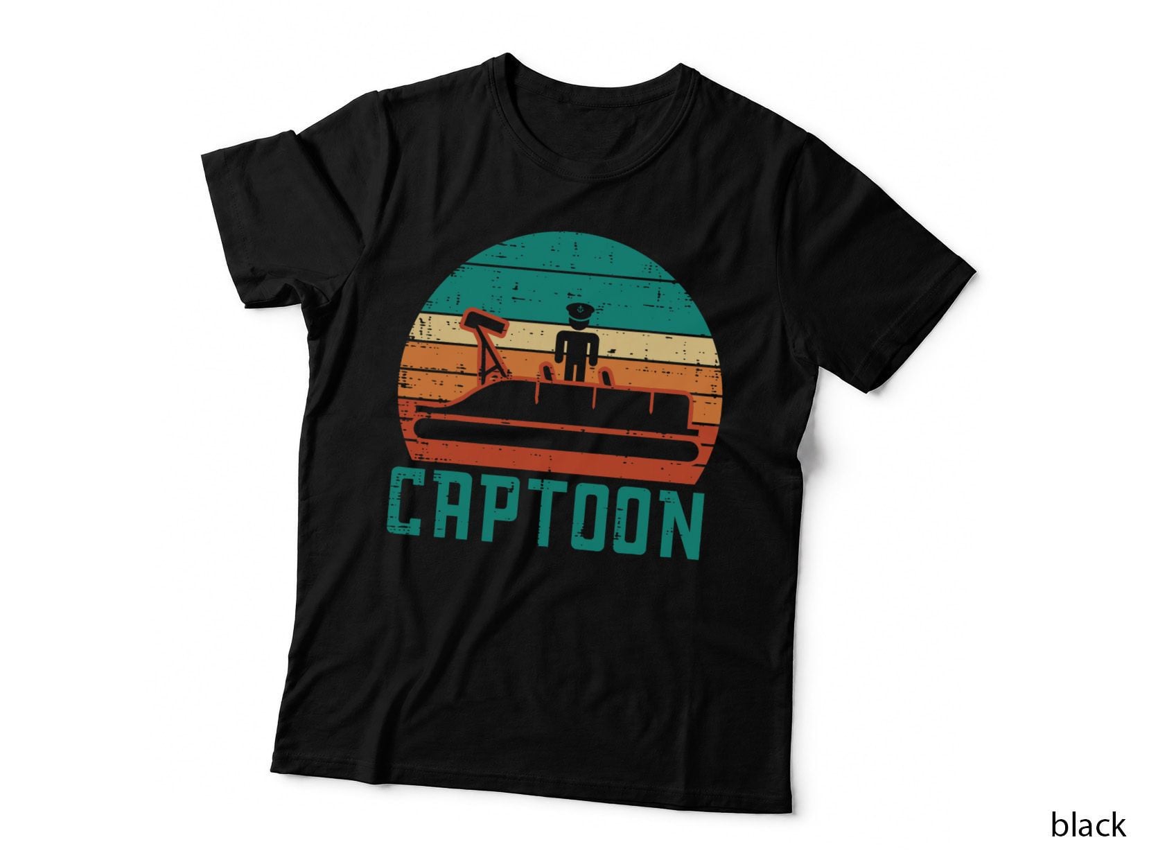 Captoon Boat Sunset Retro Pontoon Captain Men Boys Kid Women T-Shirt