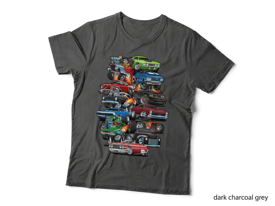 Car Madness! Muscle Cars, Classic Cars and Hotrods Cartoon T-Shirt