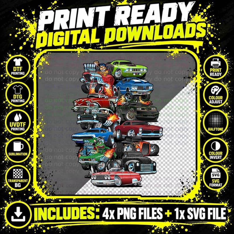 Car Madness! Muscle Cars, Classic Cars and Hotrods Png SVG Digital Bundle