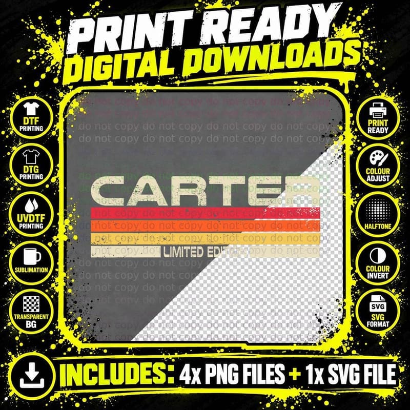 Carter Surname Birthday Family Reunion 80s 90s Sunset Png SVG Digital Bundle
