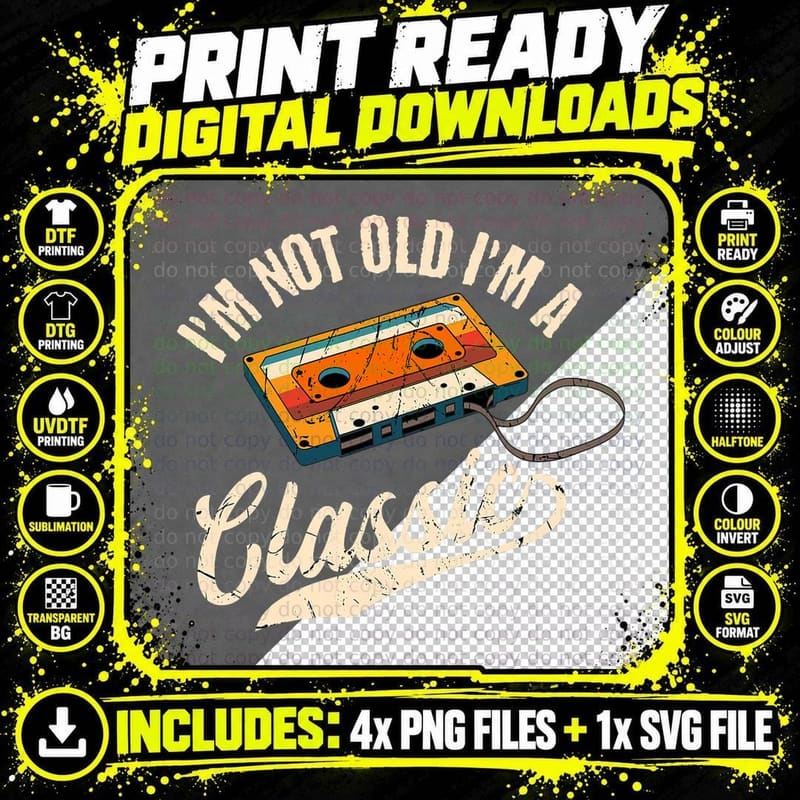 Cassette Tape Classic Retro Vintage 70's 80's 90's Music Png SVG Digital Bundle