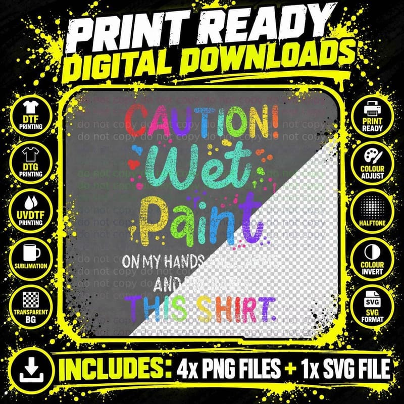 Caution Wet Paint for Painter Painting Lover Vintage Png SVG Digital Bundle
