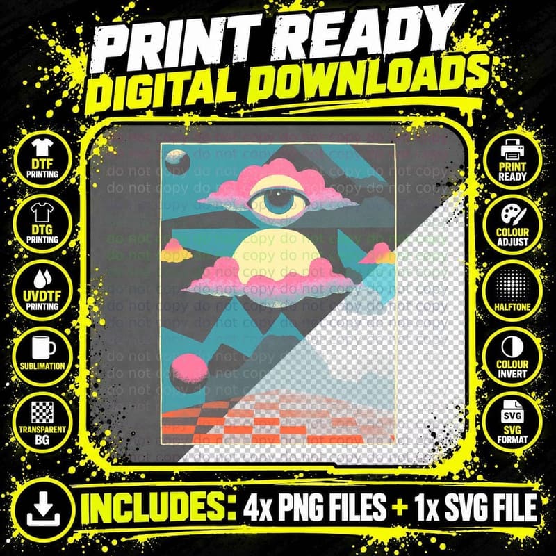 Checkered Dreamcore Moon Weirdcore Eyeball Png SVG Digital Bundle