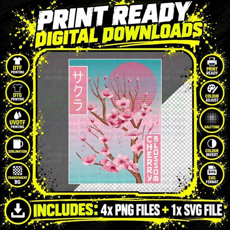 Cherry Blossom Japanese Sakura Vaporwave Aesthetic Png SVG Digital Bundle