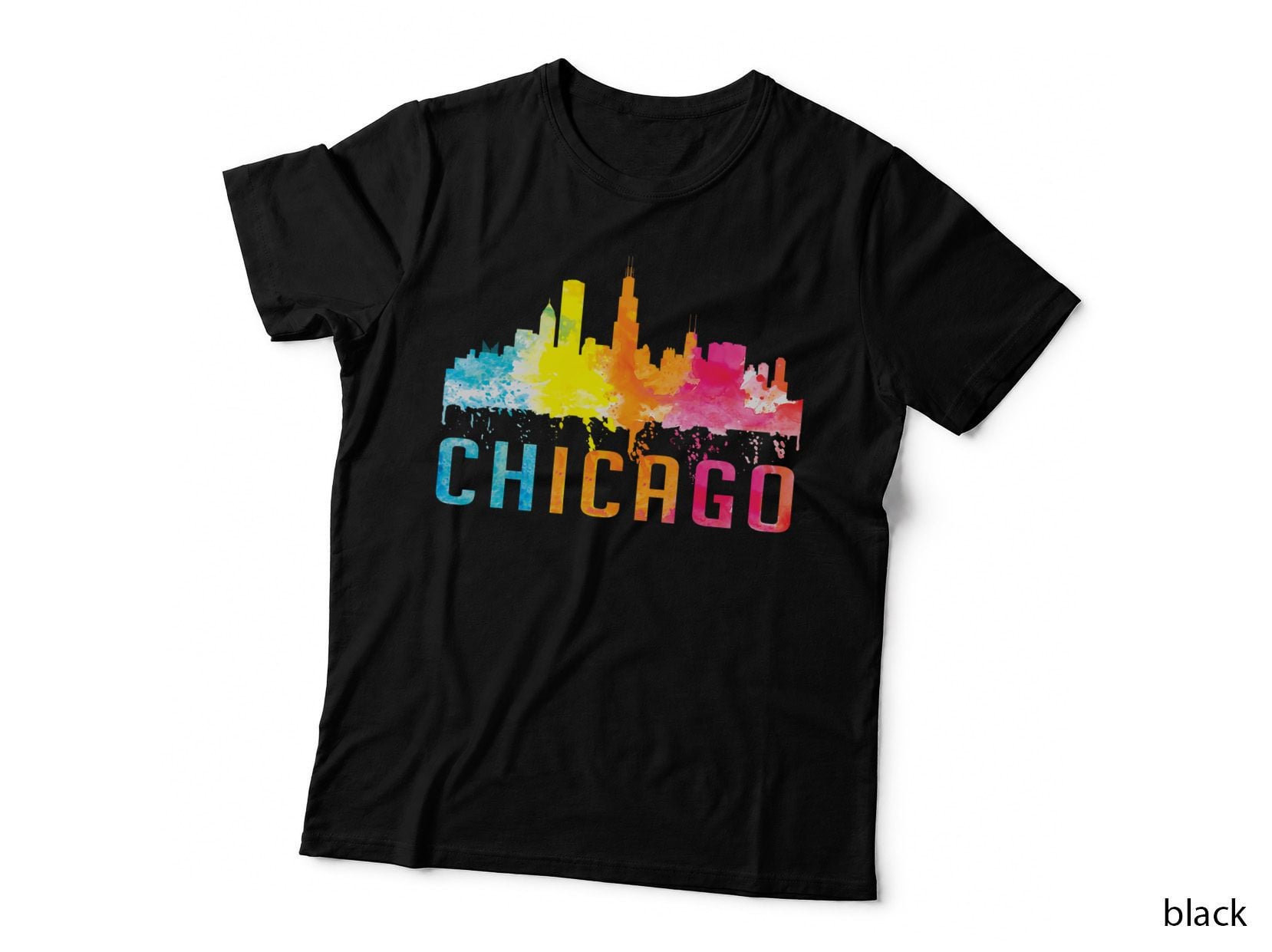 Chicago Illinois Retro Watercolor Skyline Art Souvenir Shirt T-Shirt