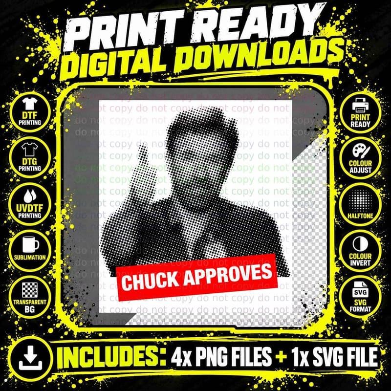 Chuck Approves Classic T-Shirt, Retro Pop Culture Png SVG Digital Bundle