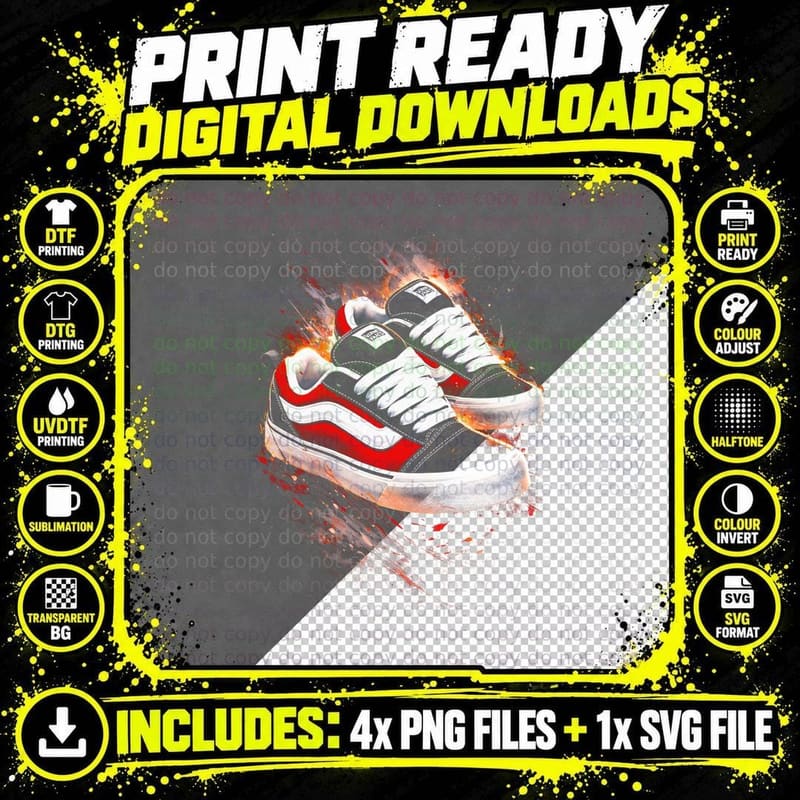 Classic Canvas Trainer T-Shirt, Halftone Sneaker Art Png SVG Digital Bundle