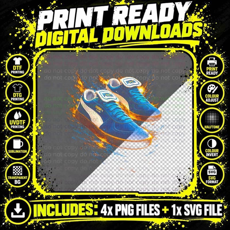 Classic Retro Trainer T-Shirt, Halftone Sneaker Art Png SVG Digital Bundle