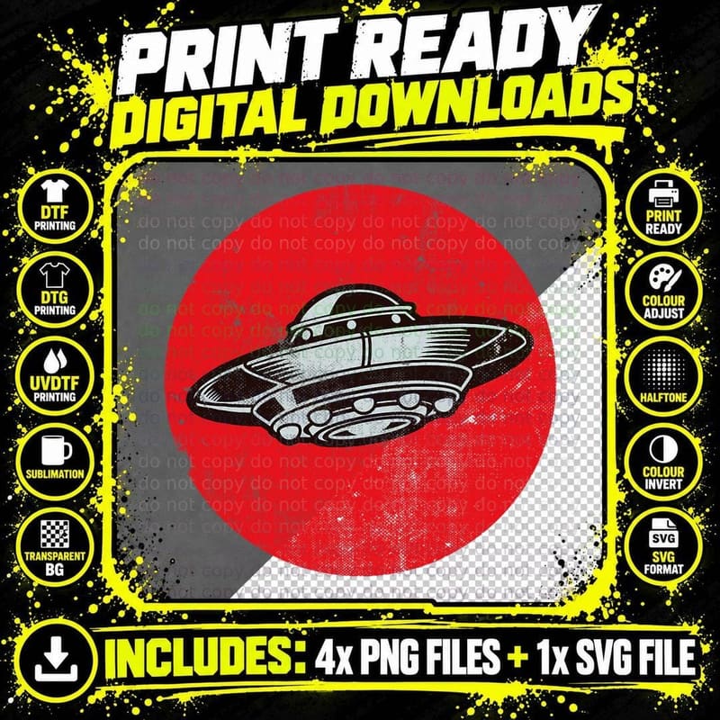 Classic, Retro, Vintage UFO Graphic for Alien Believers Png SVG Digital Bundle