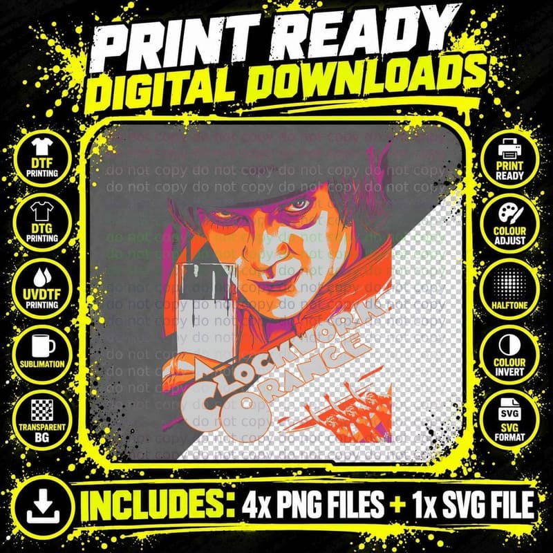 Clockwork Orange T-Shirt, Retro Sci-Fi Aesthetic Png SVG Digital Bundle