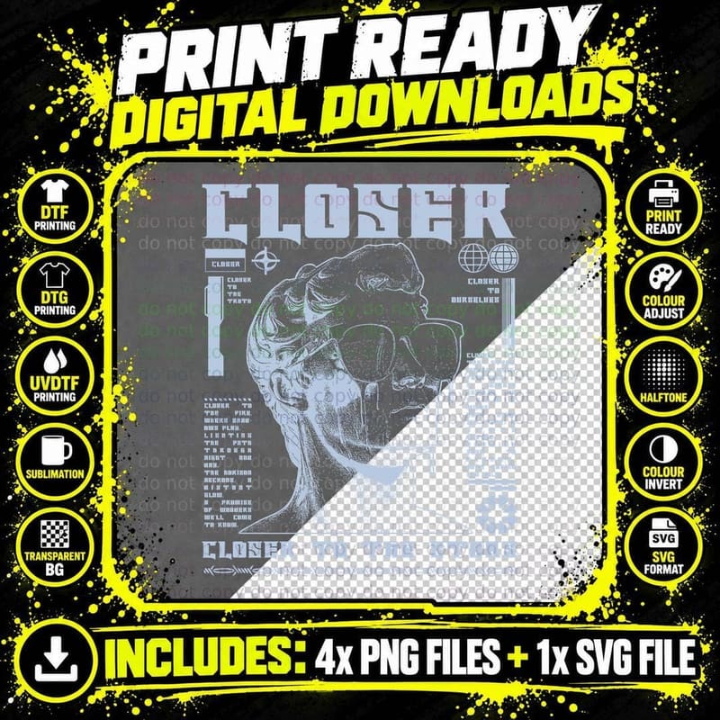 Closer to the Stars T-Shirt, Retro Urban Fashion Png SVG Digital Bundle