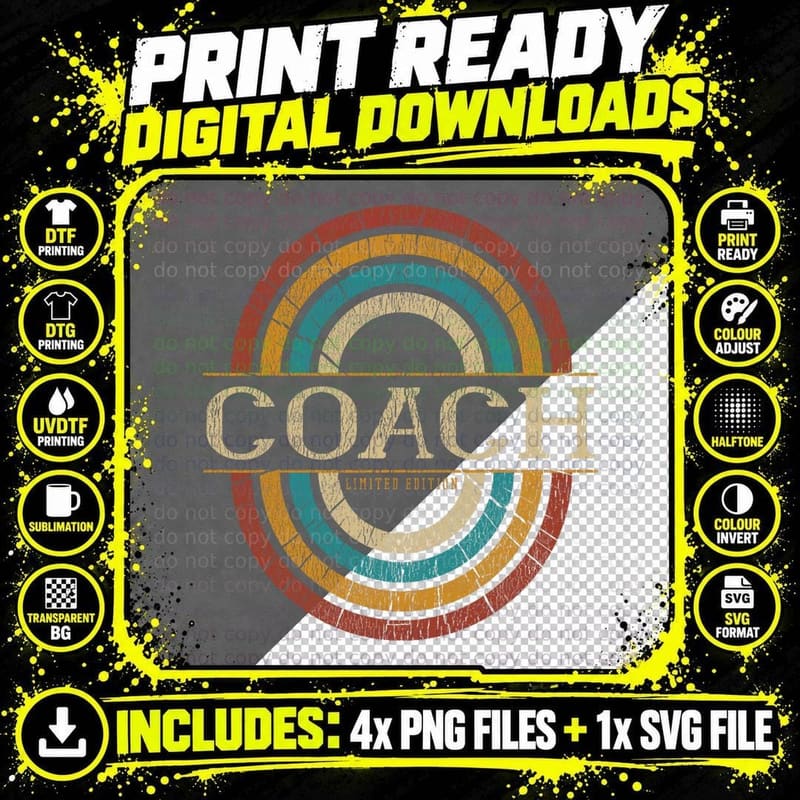 Coach Vintage Retro, Classic Style, 90s Fashion Png SVG Digital Bundle