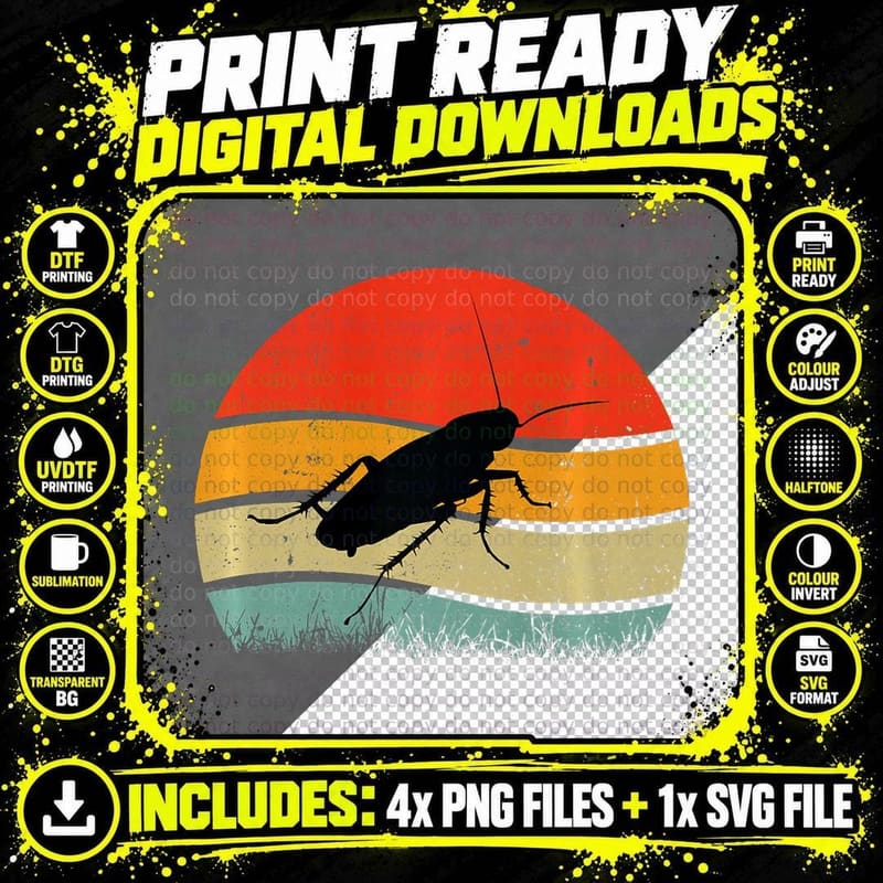 Cockroach Insect Animal Lover Vintage Retro Cock Png SVG Digital Bundle