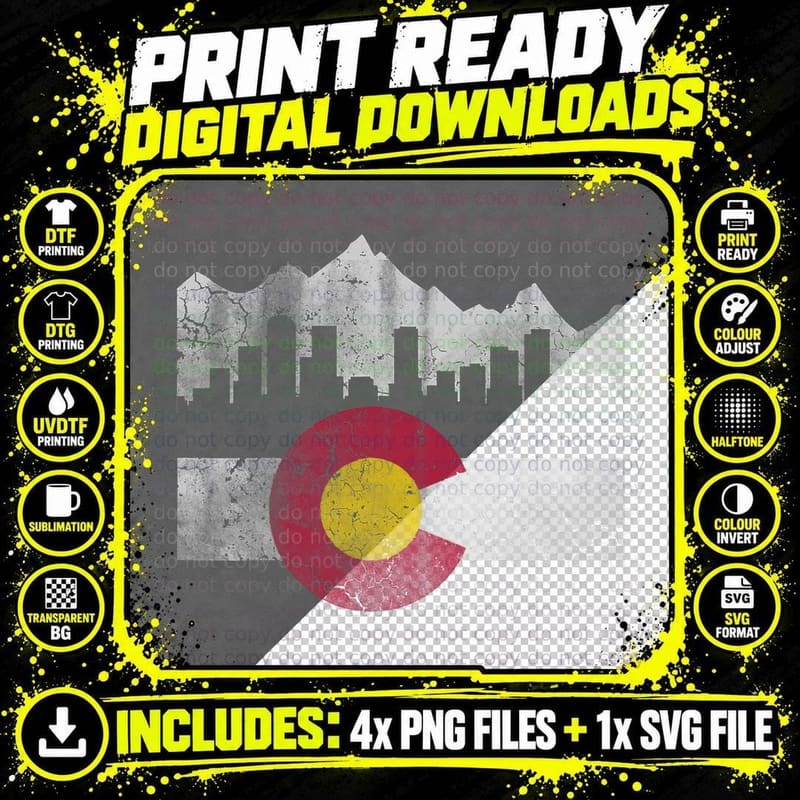 Colorado Flag Skyline Vintage Faded Home Love Vacation Png SVG Digital Bundle