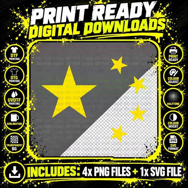 Communist Propaganda Chinese Five Star Red Flag Png SVG Digital Bundle