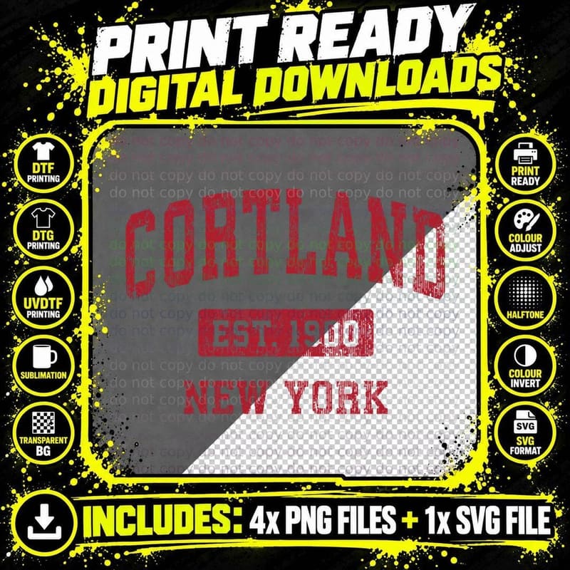 Cortland New York Ny Vintage Sports Design Red Design Png SVG Digital Bundle