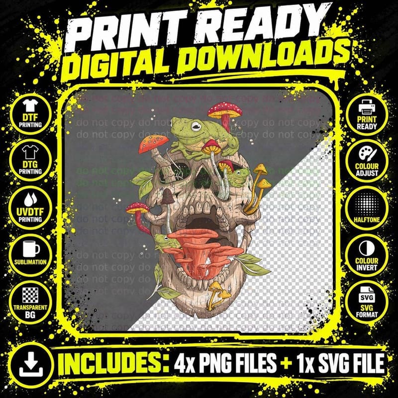Cottagecore Frog Skull Mushroom Collector Men Women Png SVG Digital Bundle