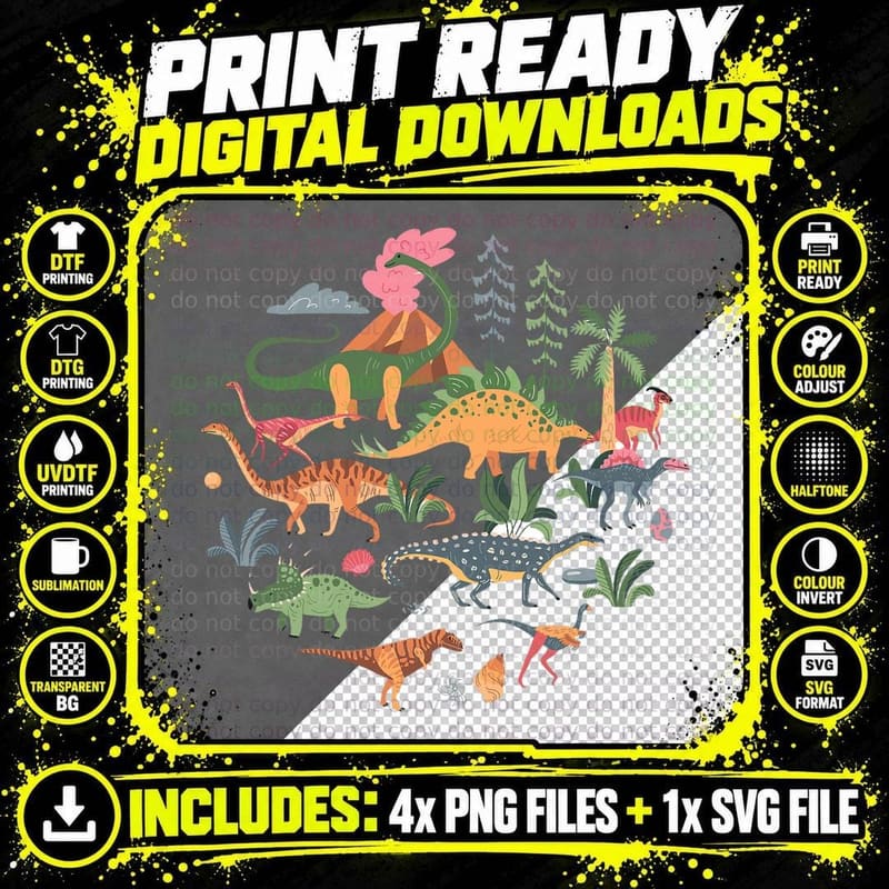 Cute Dinosaurs Illustration - Dino Collection - Classic Png SVG Digital Bundle