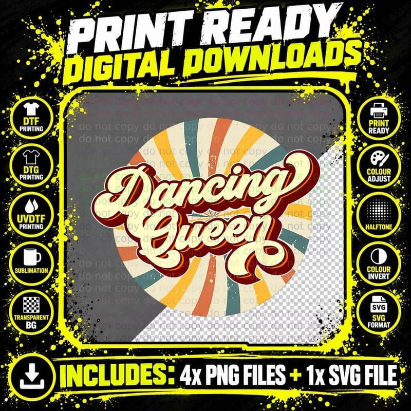 Dancing Queen Roller Disco Outfit 70s Costume for Women Png SVG Digital Bundle
