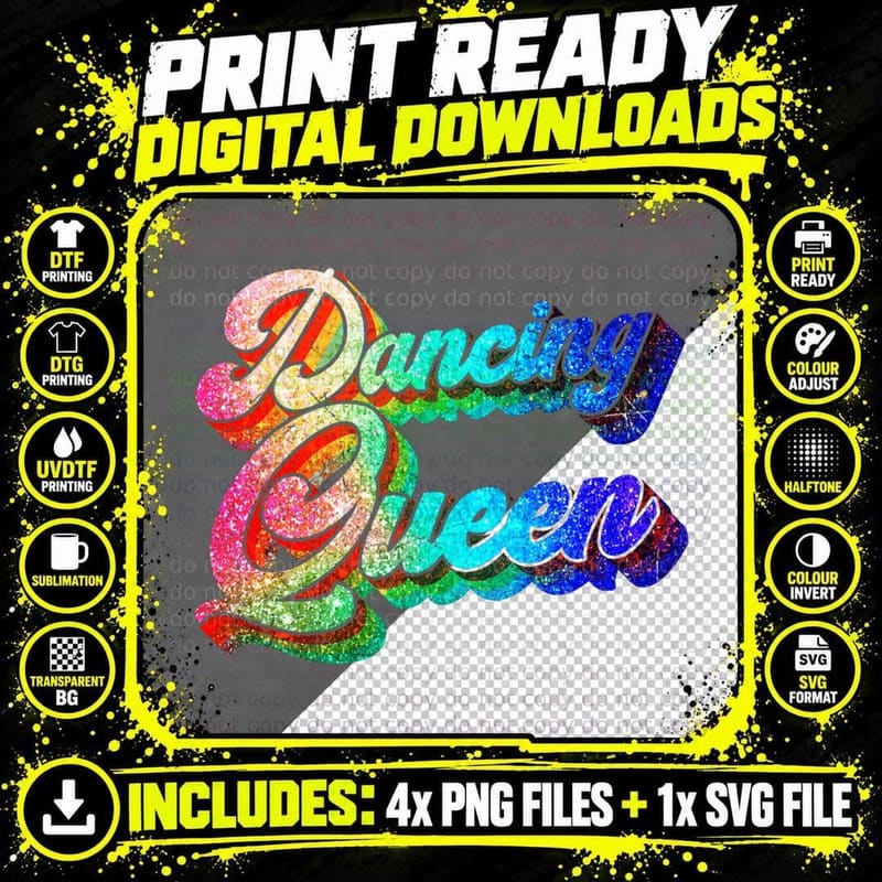 Dancing Queen, Abba Music, Retro 70s Fashion Png SVG Digital Bundle