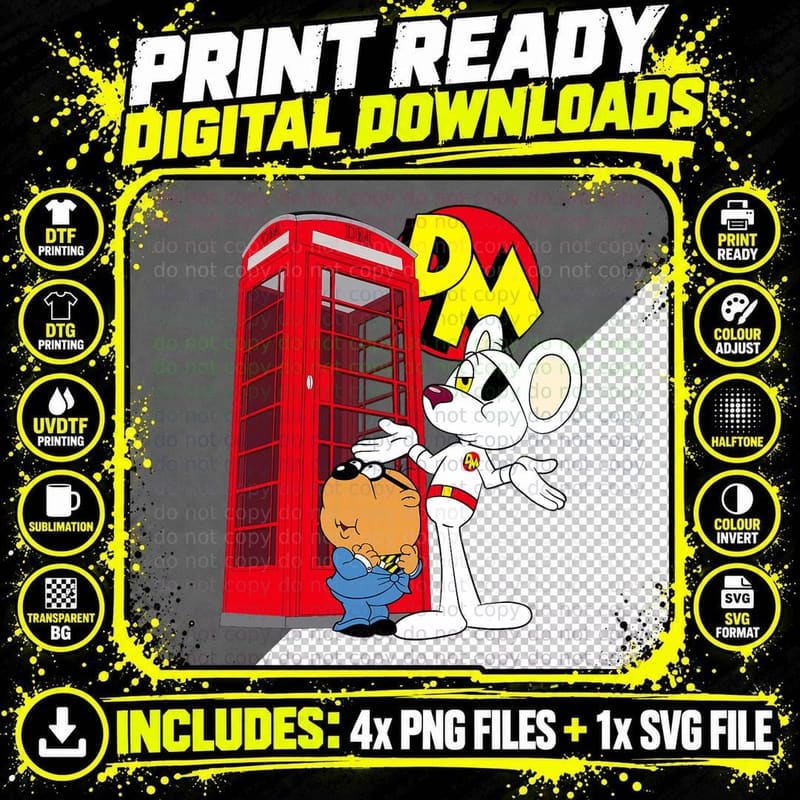 Danger Mouse Red Telephone Box, Retro London Png SVG Digital Bundle