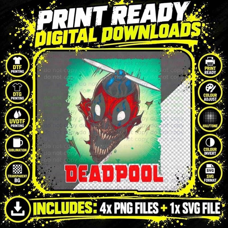 Deadpool Retro Comic Book T-Shirt, Vintage Comic Print Png SVG Digital Bundle