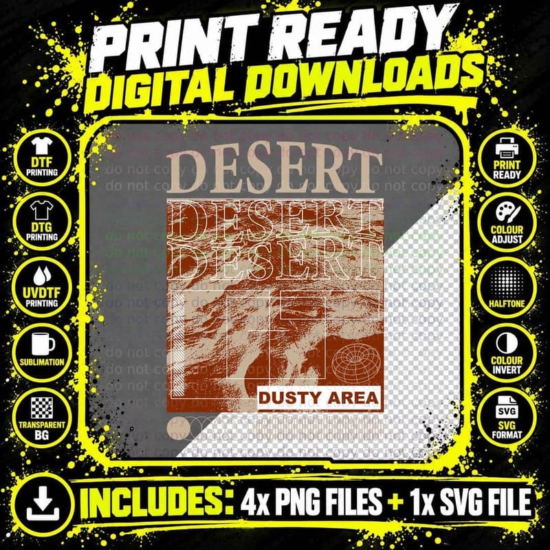 Desert Dusty Area T-Shirt, Retro Urban Fashion Png SVG Digital Bundle