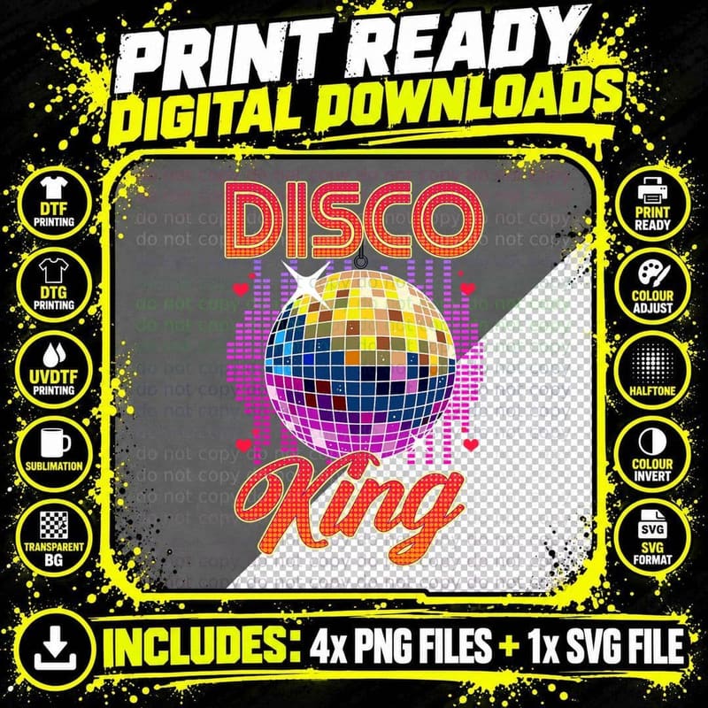 Disco King Retro 70s 80s Dancing Party Mirror Ball Png SVG Digital Bundle