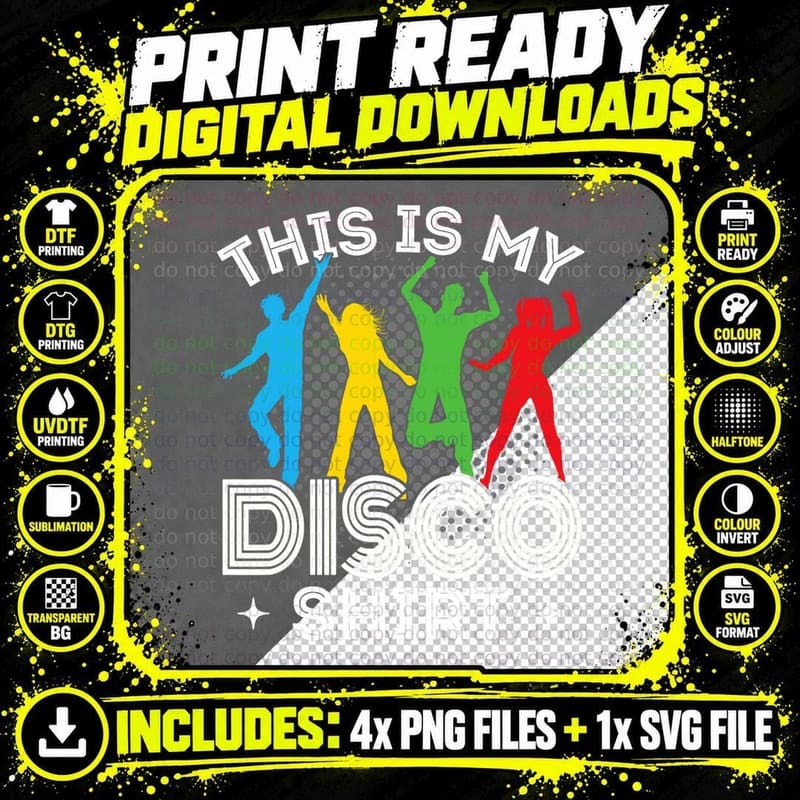 Disco Outfit Men Women, 70s & 80s Costume Png SVG Digital Bundle