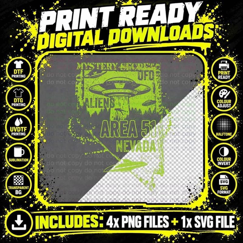 Distressed Area 51 Alien UFO Extraterrestrial Top Secret Png SVG Digital Bundle