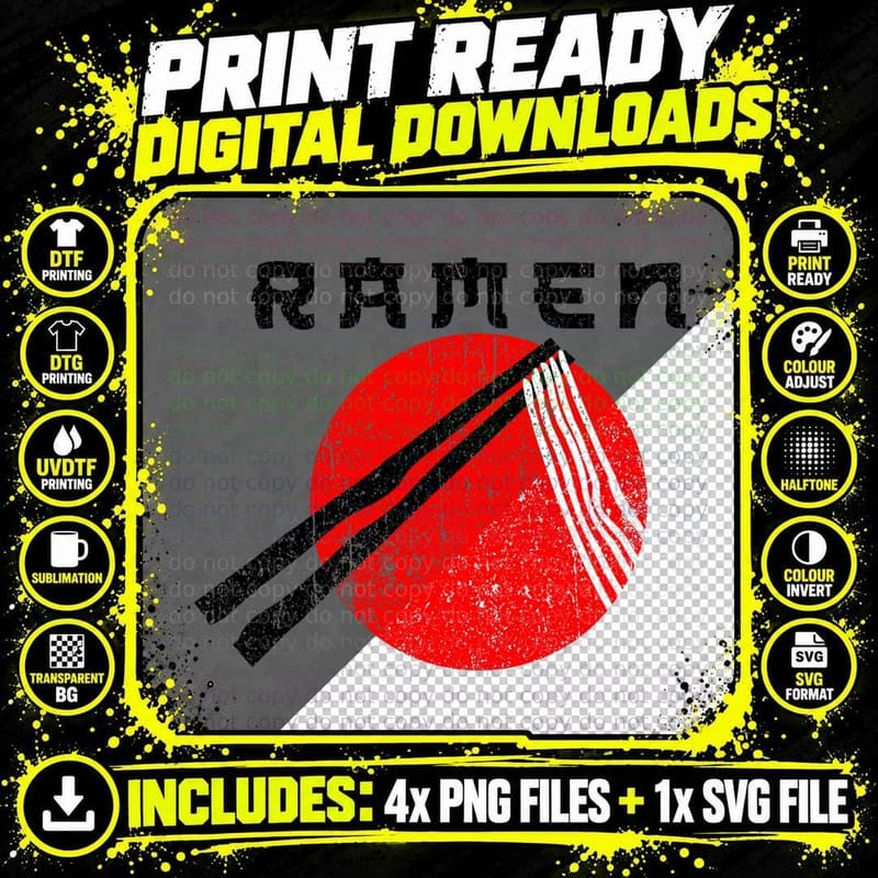 Distressed Ramen and Chopsticks, Japanese Ramen Lover Png SVG Digital Bundle