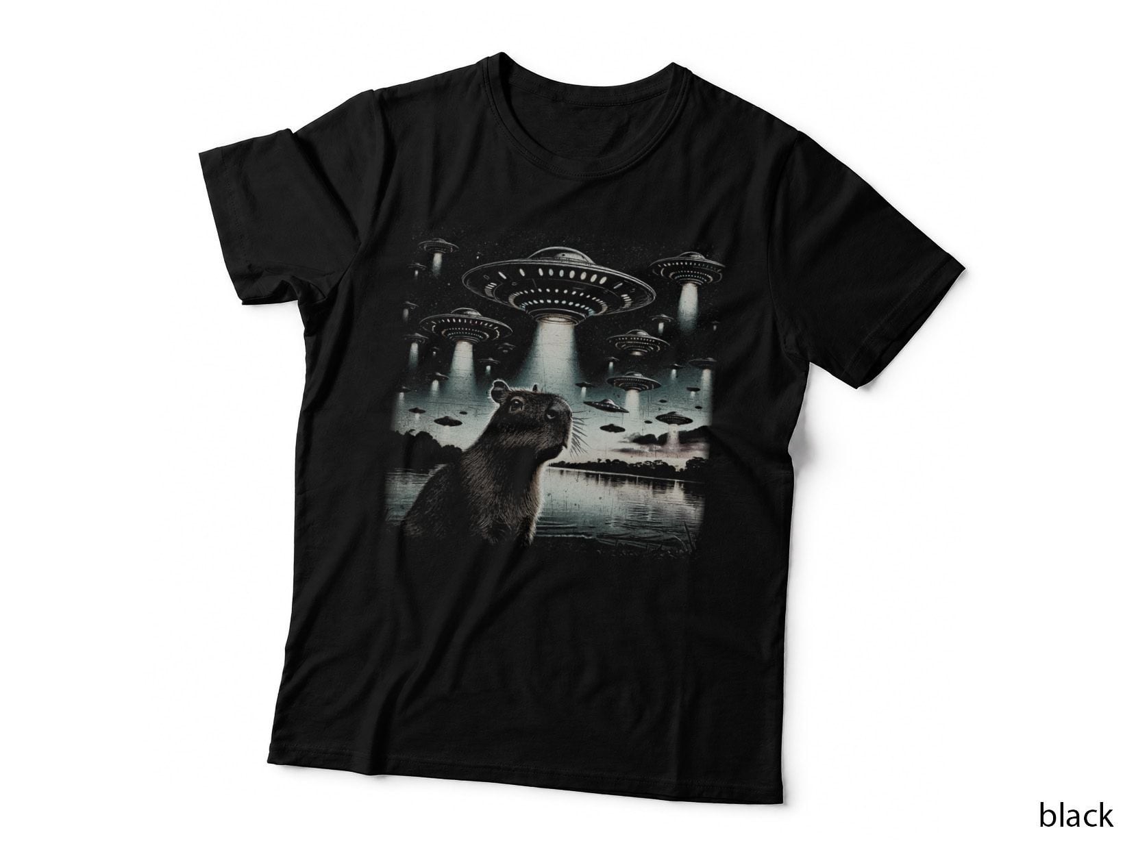 Distressed Selfie UFO Capybara - Alien Ufos Weird Spaceship T-Shirt