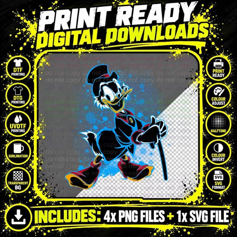 Donald Duck Watercolour Silhouette T-Shirt, Art Png SVG Digital Bundle