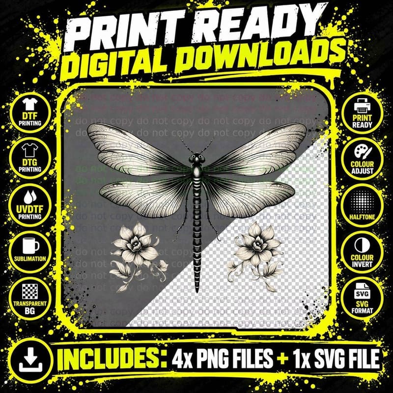 Dragonfly Art Men Women Retro Nature Insect Entomology Png SVG Digital Bundle