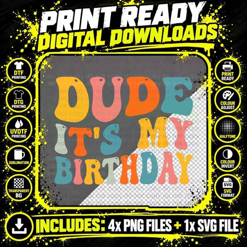 Dude Its My Birthday Groovy Birthday Kids Boys Png SVG Digital Bundle