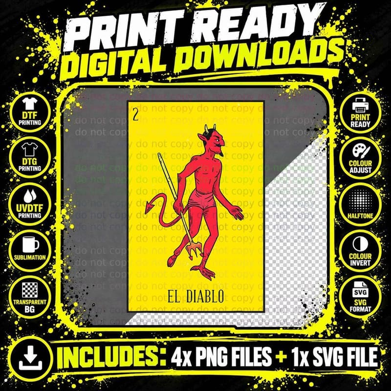 El Diablo Mexican Lottery Culture, Dia De Los Muertos Png SVG Digital Bundle
