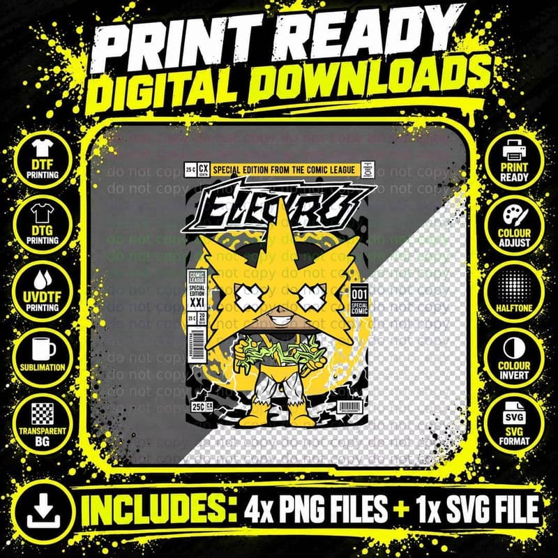 Electro Comic Book T-Shirt, Retro Sci-Fi Aesthetic Png SVG Digital Bundle