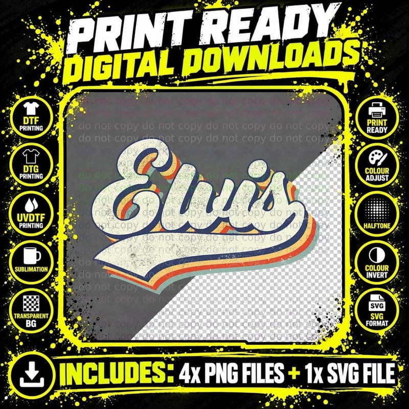 Elvis Name Personalized Vintage Retro Elvis Sport Name Png SVG Digital Bundle
