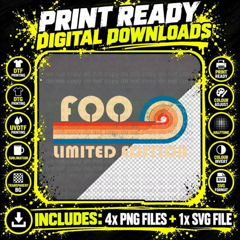 FOO Surname Retro Vintage 80s 90s Birthday Reunion Png SVG Digital Bundle