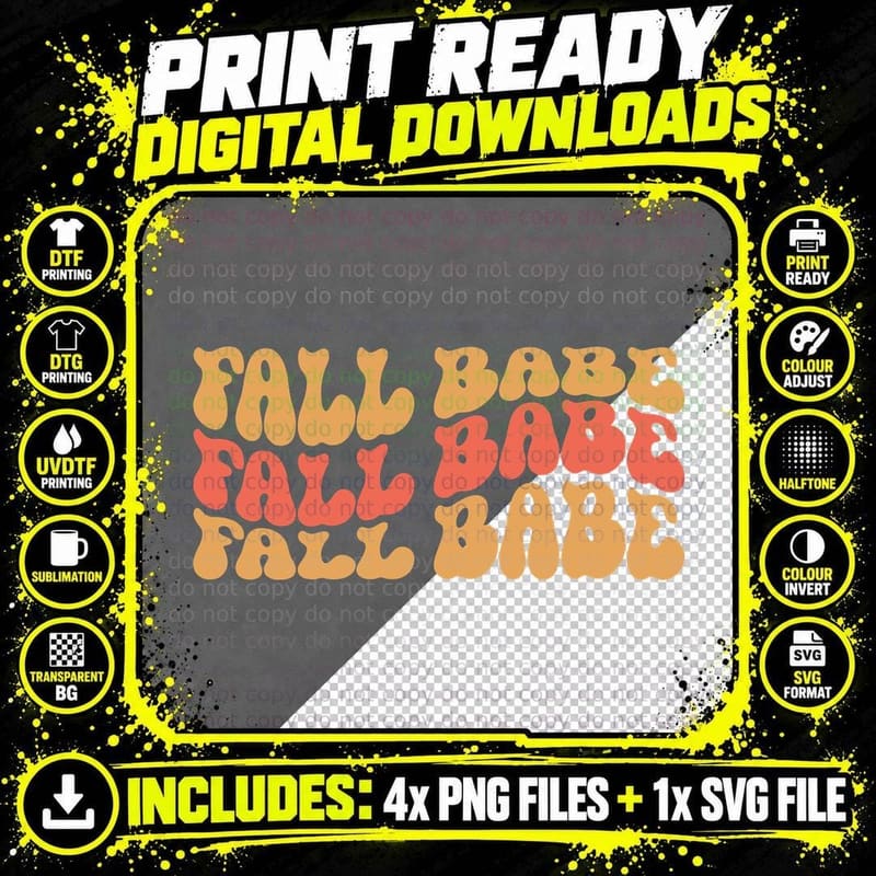 Fall Babe Fall T-Shirt, Fall Babe Groovy Retro Text Png SVG Digital Bundle