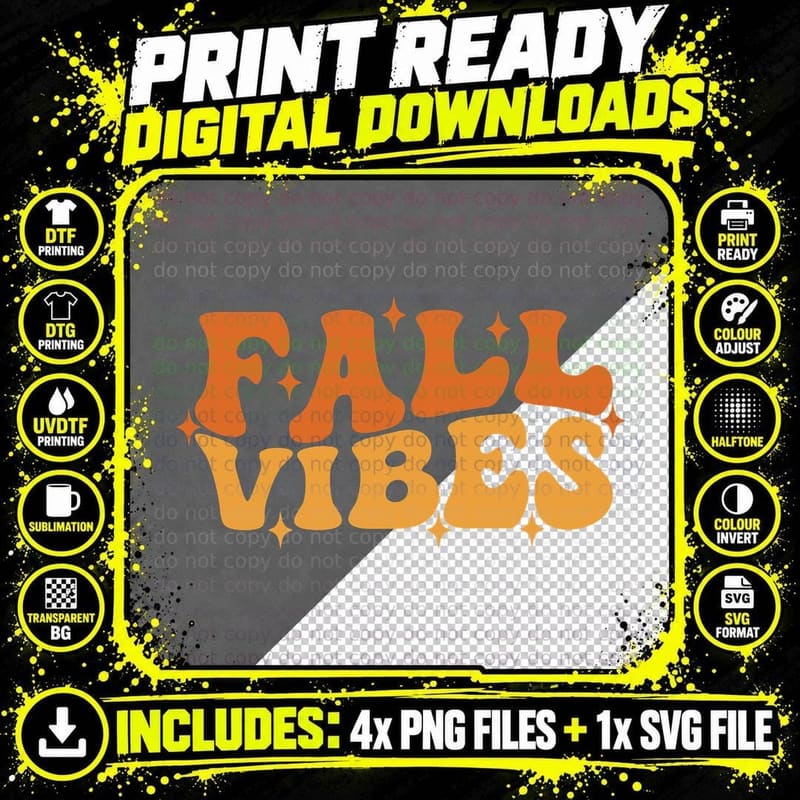 Fall Vibes Fall T-Shirt, Fall Vibes Retro Text Autumn Png SVG Digital Bundle