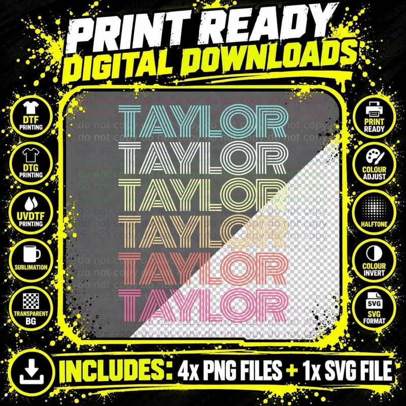 First Name Taylor Girl Boy Retro My Personalized Groovy Png SVG Digital Bundle