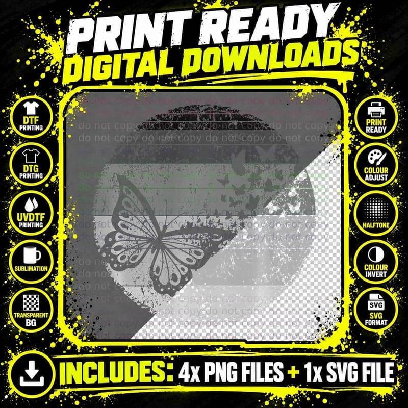 Flying Butterflies Retro Vintage Insect Lover, E Png SVG Digital Bundle