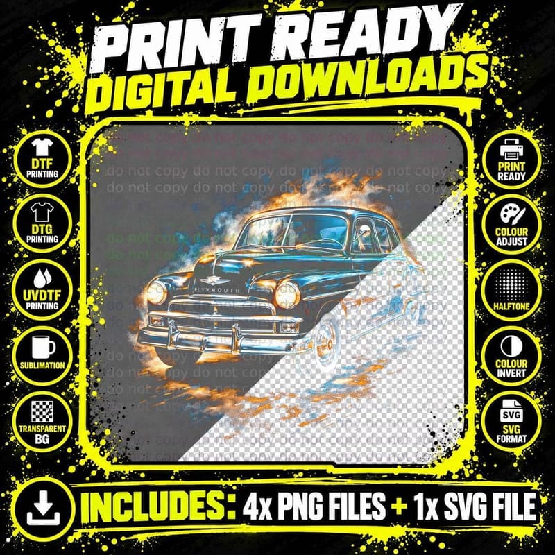 Forties Classic Sedan T-Shirt, Halftone Vintage Car Png SVG Digital Bundle