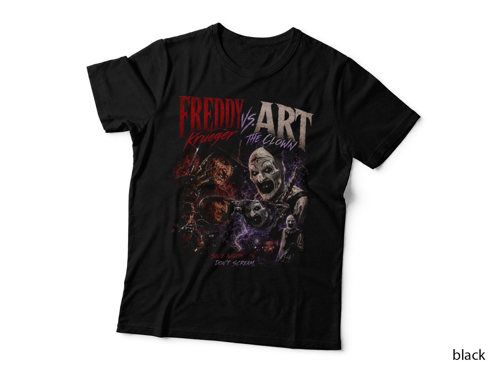 Freddy vs Art the Clown Terrifier Nightmare Vintage Halftone T-Shirt