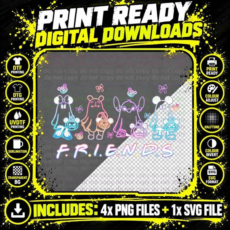 Friends Mickey Minnie Ghosts T-Shirt, Cartoon Classic Png SVG Digital Bundle