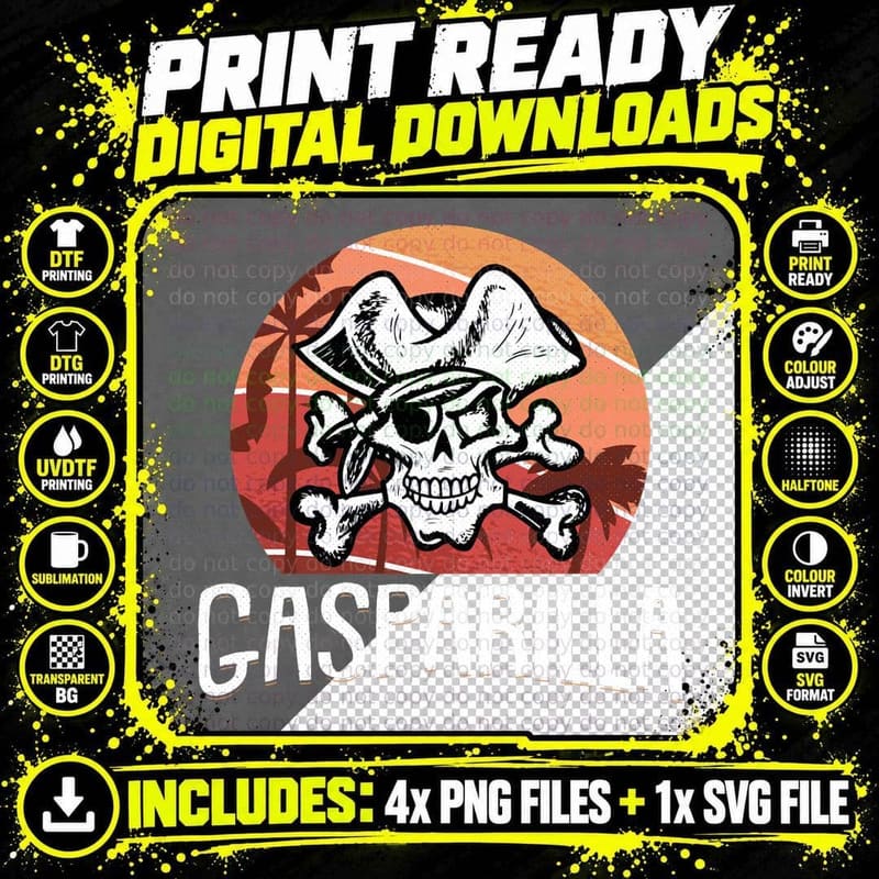 Gasparillia Pirate Festival Retro Buccaneer Jolly Roger Png SVG Digital Bundle