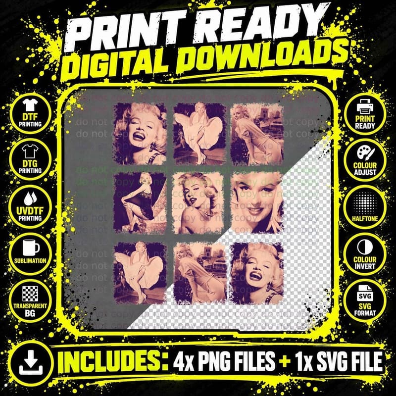 Glamour Marilyn T-Shirt, Vintage Hollywood Icon Png SVG Digital Bundle