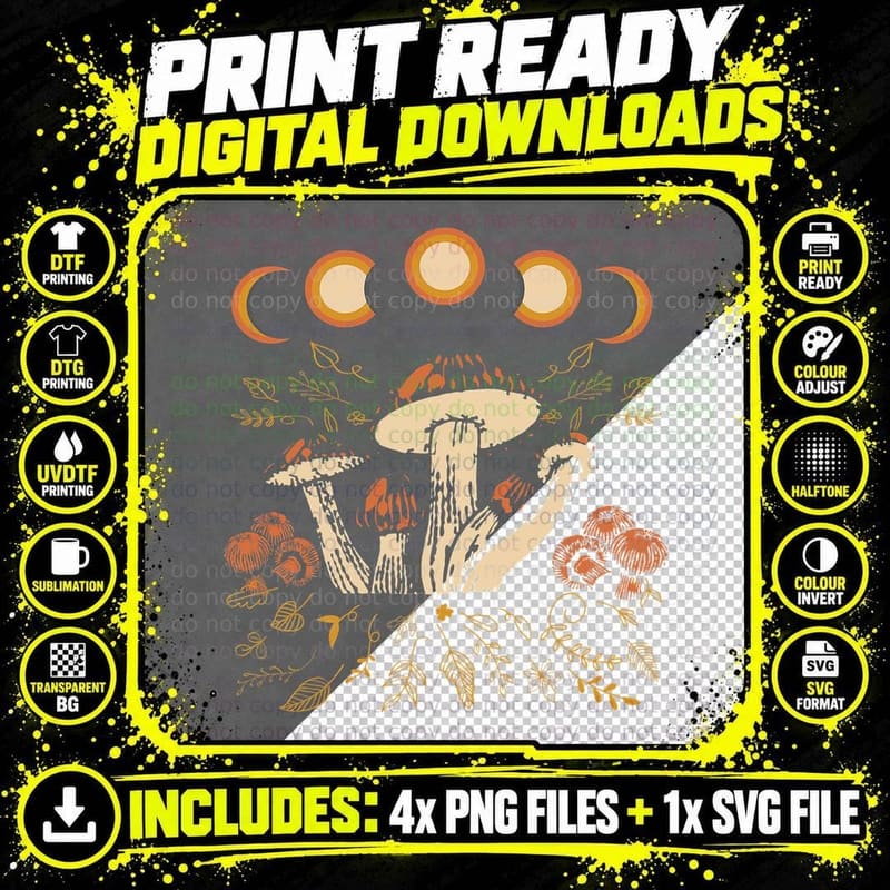 Goblincore Mushroom Foraging Alt Aesthetic Vintage Png SVG Digital Bundle